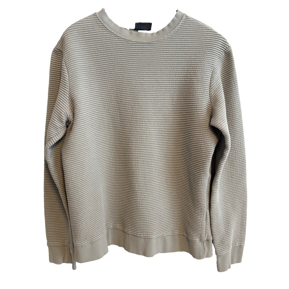 H&M Mens Ribbed Textured Crewneck Sweater Med Sage Green Casual Timeless Casual